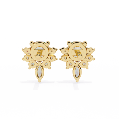 0.68 CTW Round & Marquise Lab-Grown Diamond Floral Accent Stud Earrings in 14K Gold