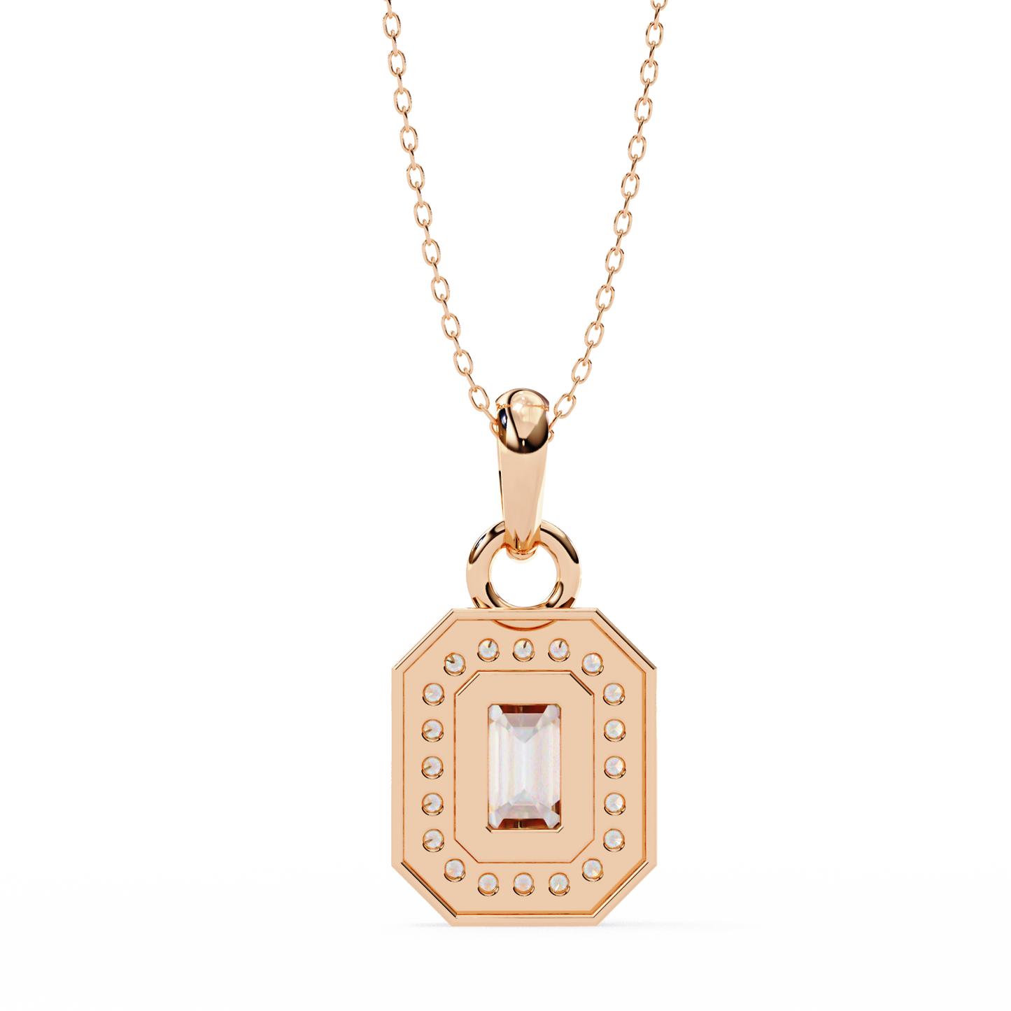 0.90 CTW Emerald-Cut Halo Lab-Grown Diamond Pendant Necklace in 14K Gold & Platinum