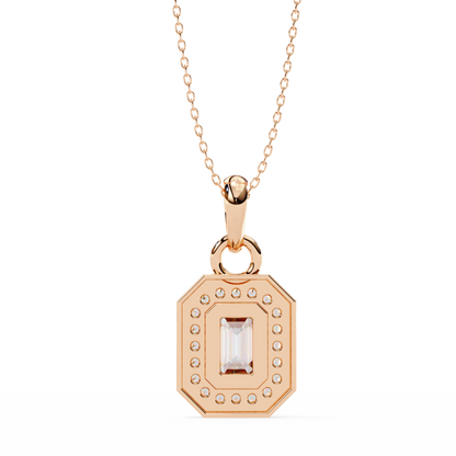 0.90 CTW Emerald-Cut Halo Lab-Grown Diamond Pendant Necklace in 14K Gold & Platinum