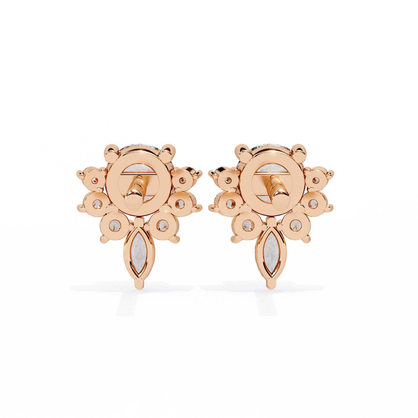 0.68 CTW Round & Marquise Lab-Grown Diamond Floral Accent Stud Earrings in 14K Gold