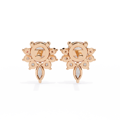 0.68 CTW Round & Marquise Lab-Grown Diamond Floral Accent Stud Earrings in 14K Gold