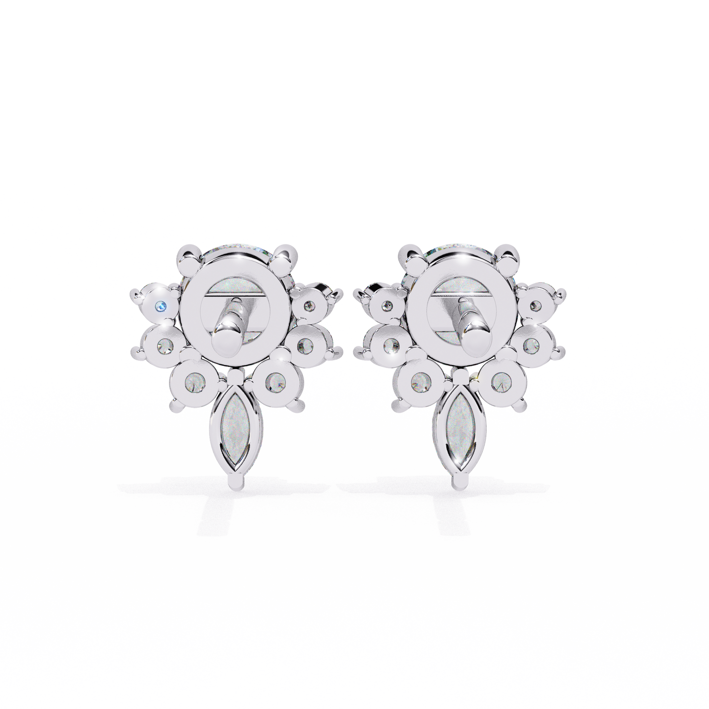 0.68 CTW Round & Marquise Lab-Grown Diamond Floral Accent Stud Earrings in 14K Gold