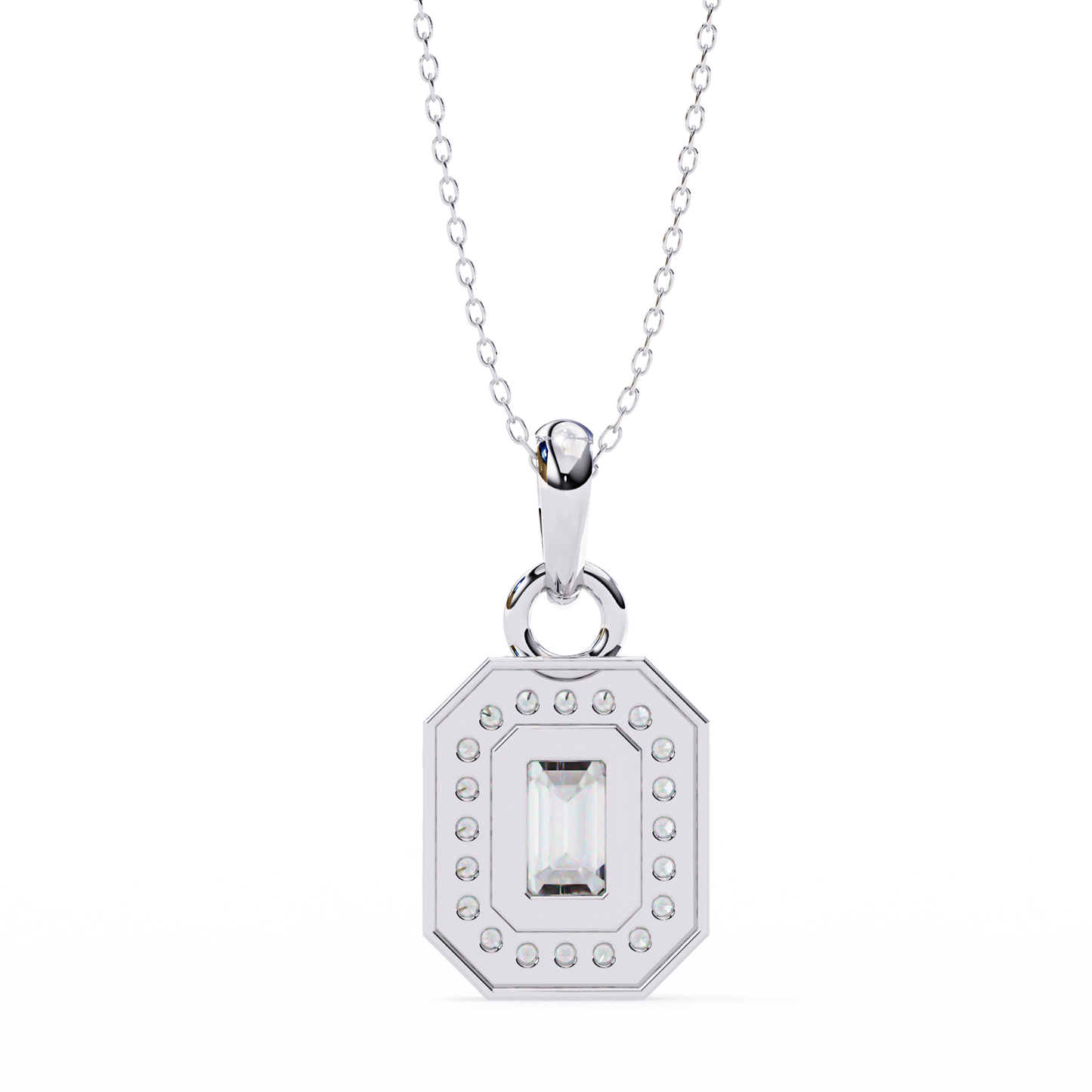 0.90 CTW Emerald-Cut Halo Lab-Grown Diamond Pendant Necklace in 14K Gold & Platinum