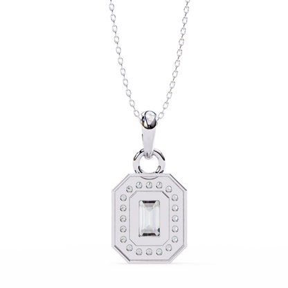 0.90 CTW Emerald-Cut Halo Lab-Grown Diamond Pendant Necklace in 14K Gold & Platinum