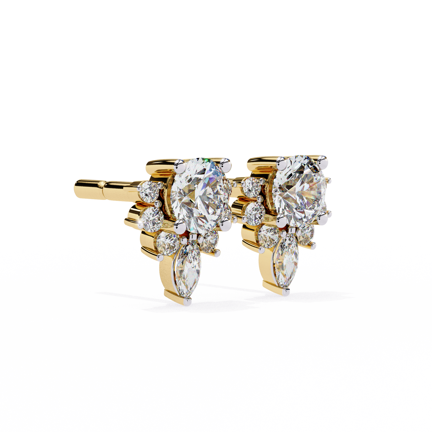 0.68 CTW Round & Marquise Lab-Grown Diamond Floral Accent Stud Earrings in 14K Gold