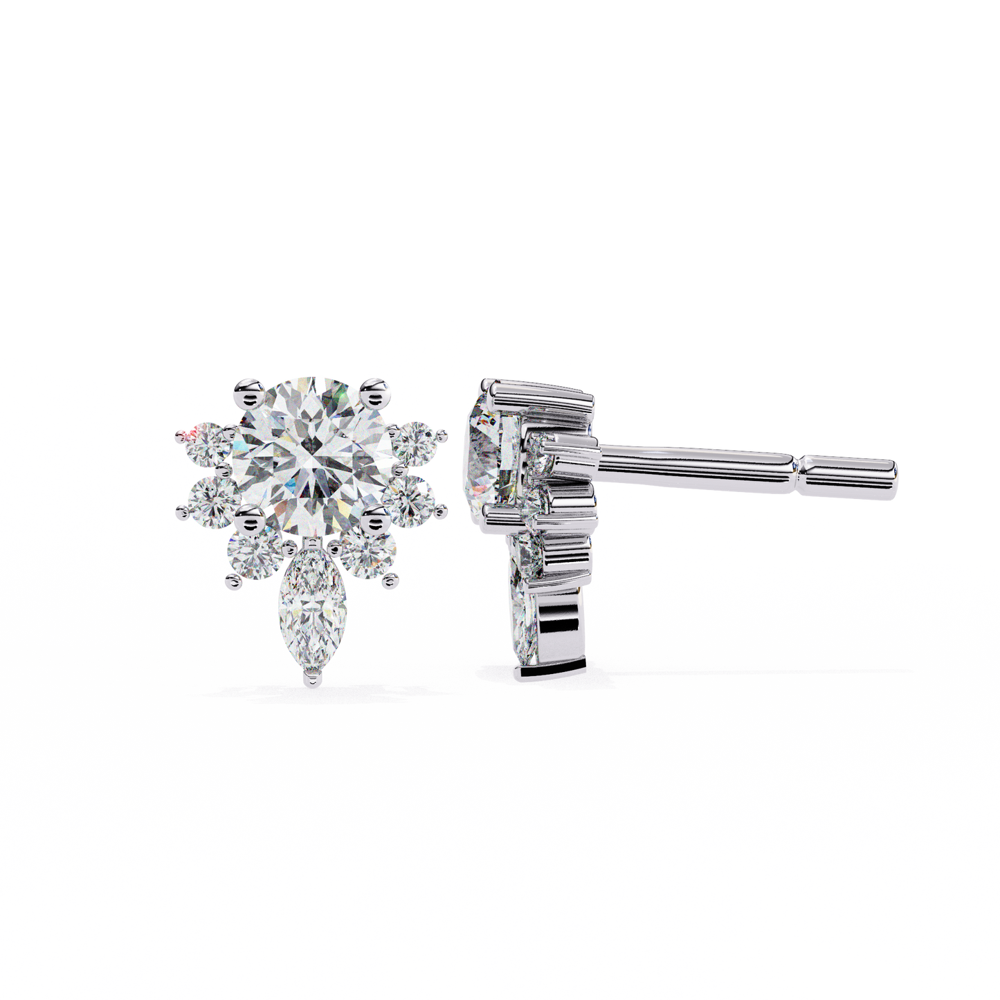 0.68 CTW Round & Marquise Lab-Grown Diamond Floral Accent Stud Earrings in 14K Gold