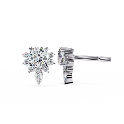 0.68 CTW Round & Marquise Lab-Grown Diamond Floral Accent Stud Earrings in 14K Gold