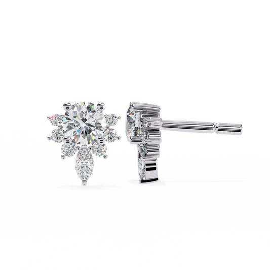 0.68 CTW Round & Marquise Lab-Grown Diamond Floral Accent Stud Earrings in 14K Gold