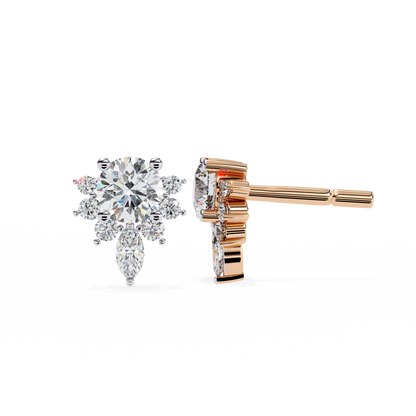 0.68 CTW Round & Marquise Lab-Grown Diamond Floral Accent Stud Earrings in 14K Gold