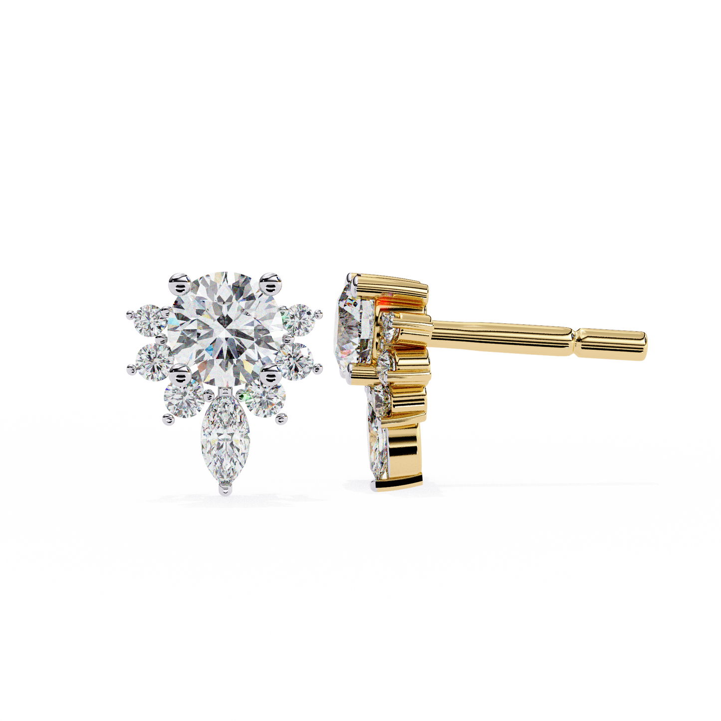 0.68 CTW Round & Marquise Lab-Grown Diamond Floral Accent Stud Earrings in 14K Gold
