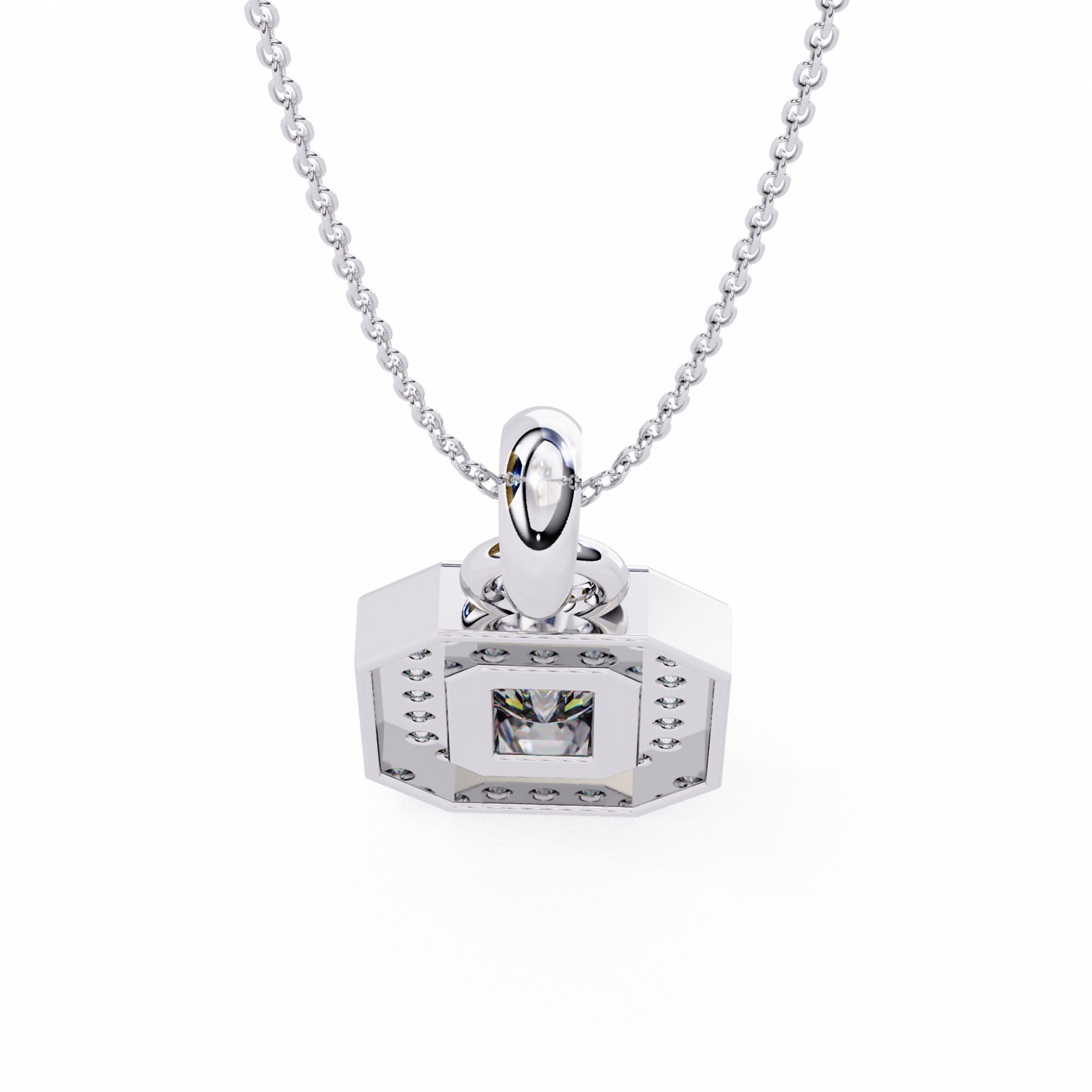 0.90 CTW Emerald-Cut Halo Lab-Grown Diamond Pendant Necklace in 14K Gold & Platinum