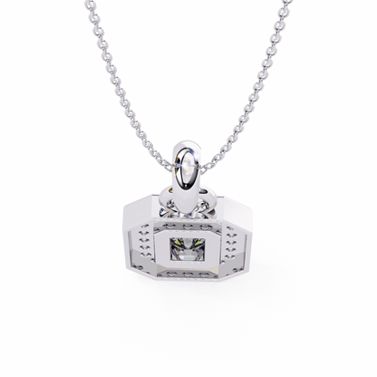 0.90 CTW Emerald-Cut Halo Lab-Grown Diamond Pendant Necklace in 14K Gold & Platinum