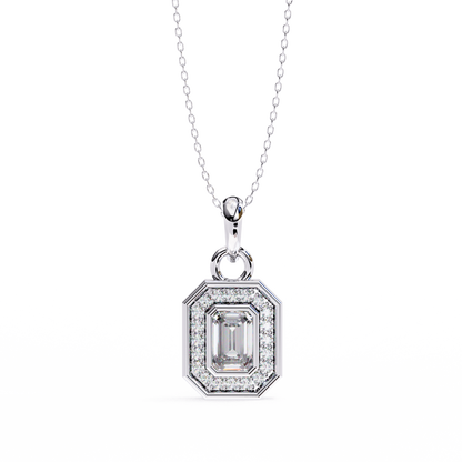 0.90 CTW Emerald-Cut Halo Lab-Grown Diamond Pendant Necklace in 14K Gold & Platinum