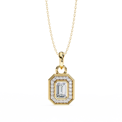 0.90 CTW Emerald-Cut Halo Lab-Grown Diamond Pendant Necklace in 14K Gold & Platinum