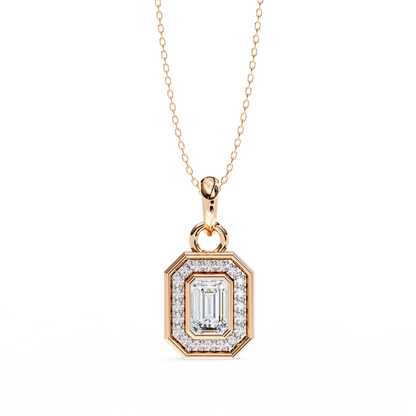0.90 CTW Emerald-Cut Halo Lab-Grown Diamond Pendant Necklace in 14K Gold & Platinum