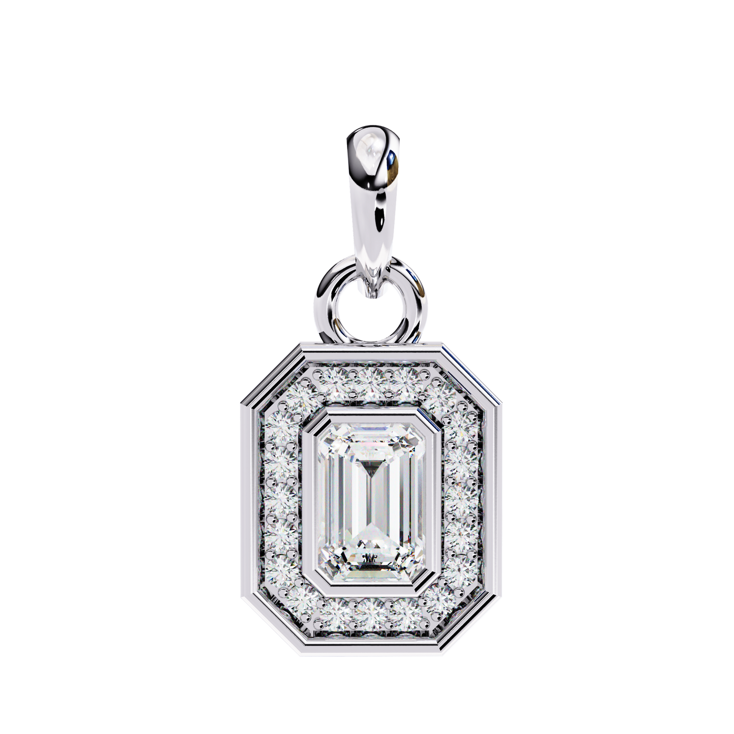 0.90 CTW Emerald-Cut Halo Lab-Grown Diamond Pendant Necklace in 14K Gold & Platinum