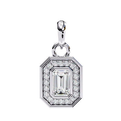0.90 CTW Emerald-Cut Halo Lab-Grown Diamond Pendant Necklace in 14K Gold & Platinum