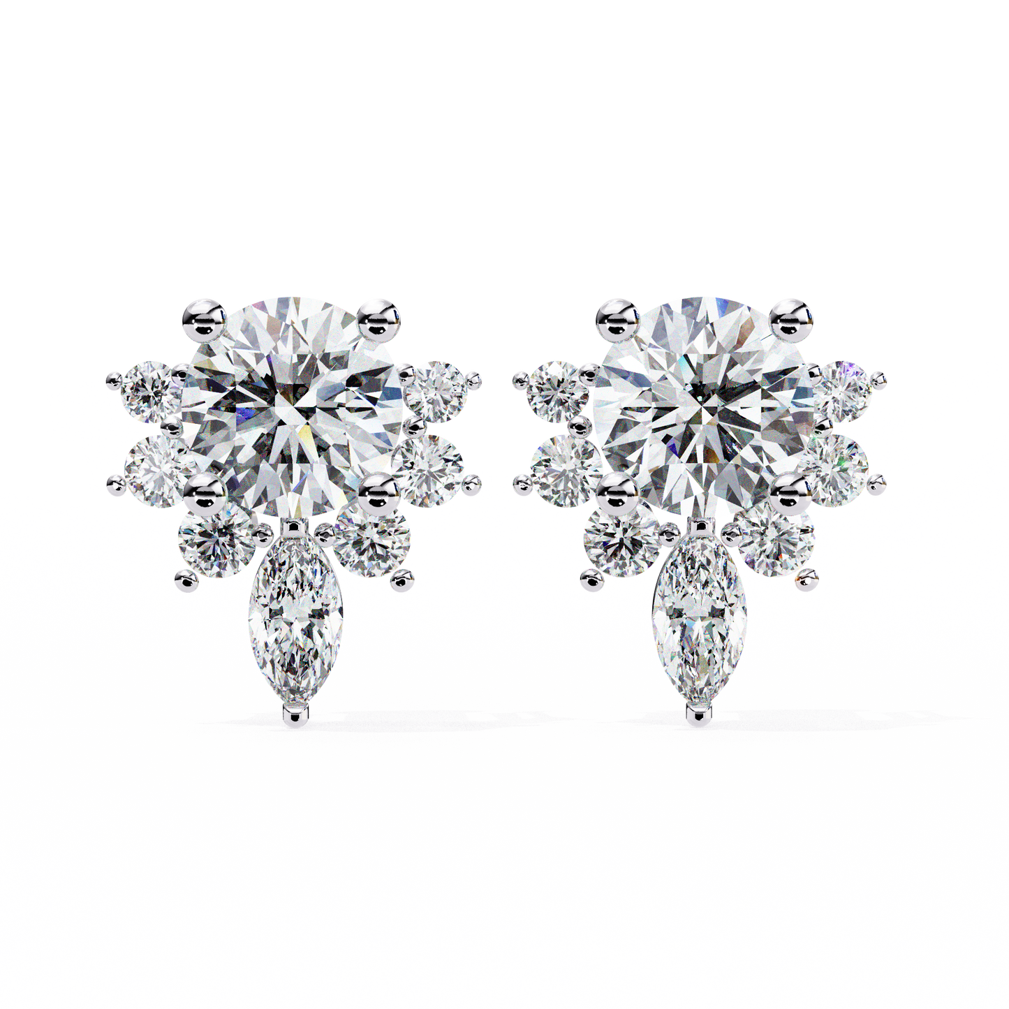 0.68 CTW Round & Marquise Lab-Grown Diamond Floral Accent Stud Earrings in 14K Gold