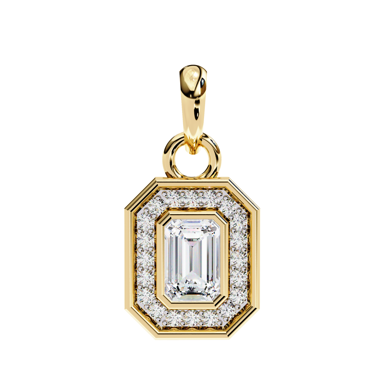0.90 CTW Emerald-Cut Halo Lab-Grown Diamond Pendant Necklace in 14K Gold & Platinum