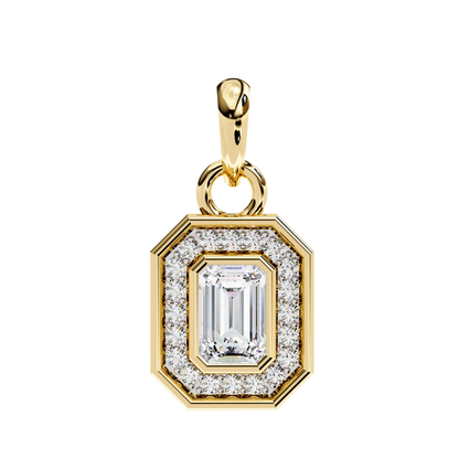 0.90 CTW Emerald-Cut Halo Lab-Grown Diamond Pendant Necklace in 14K Gold & Platinum