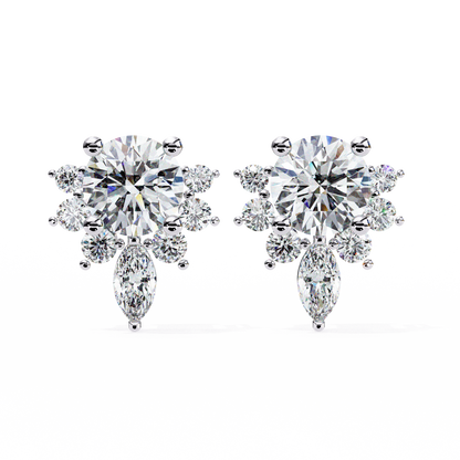 0.68 CTW Round & Marquise Lab-Grown Diamond Floral Accent Stud Earrings in 14K Gold