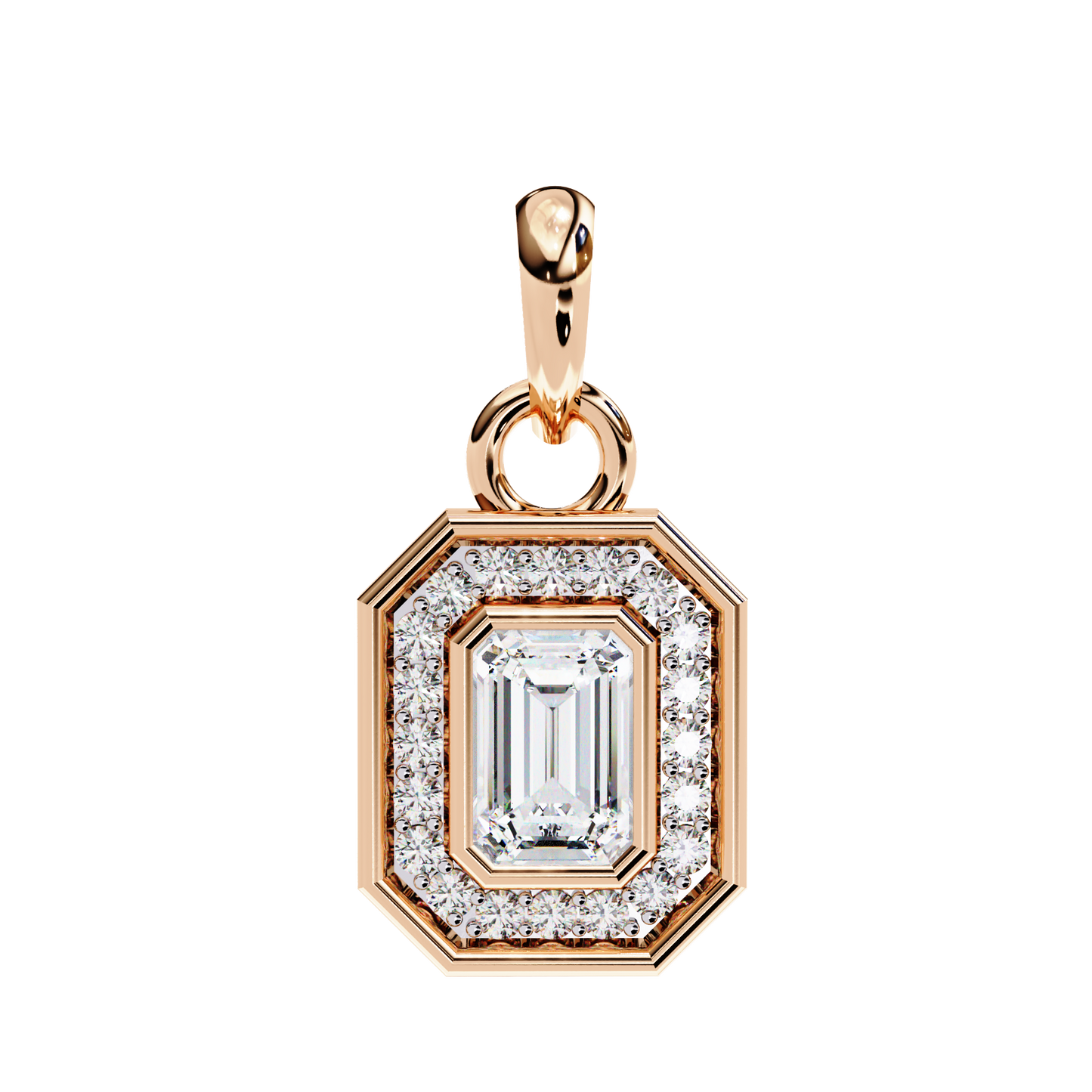0.90 CTW Emerald-Cut Halo Lab-Grown Diamond Pendant Necklace in 14K Gold & Platinum