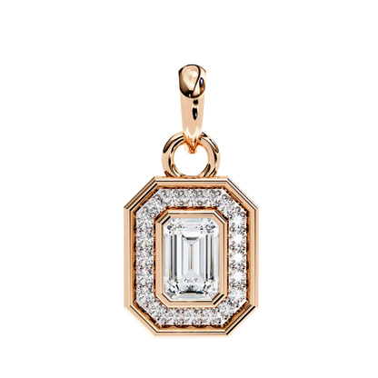 0.90 CTW Emerald-Cut Halo Lab-Grown Diamond Pendant Necklace in 14K Gold & Platinum