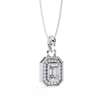 0.90 CTW Emerald-Cut Halo Lab-Grown Diamond Pendant Necklace in 14K Gold & Platinum