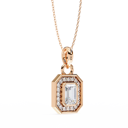 0.90 CTW Emerald-Cut Halo Lab-Grown Diamond Pendant Necklace in 14K Gold & Platinum