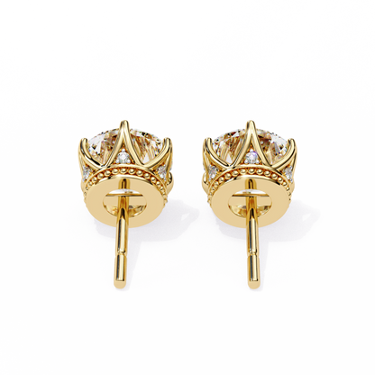 2.62 CTW Round Lab-Grown Diamond Crown-Set Stud Earrings in 14K Gold