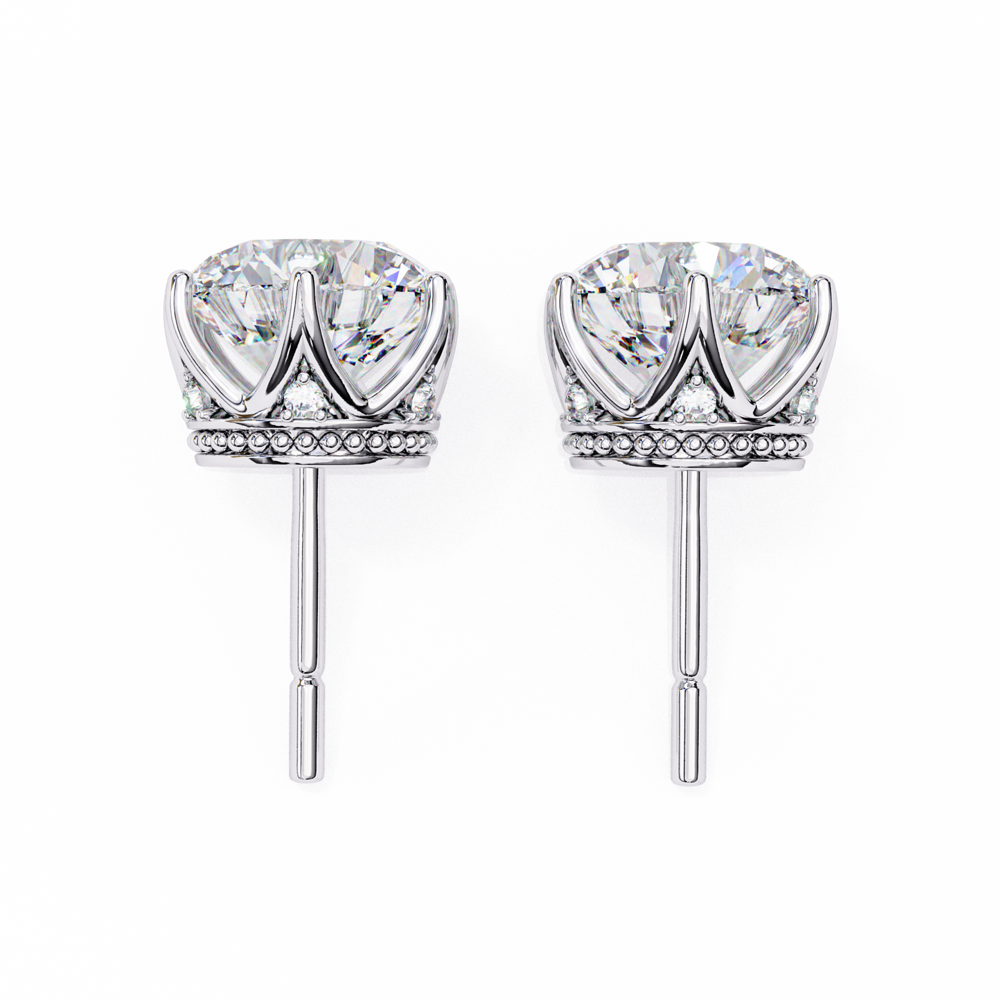 2.62 CTW Round Lab-Grown Diamond Crown-Set Stud Earrings in 14K Gold