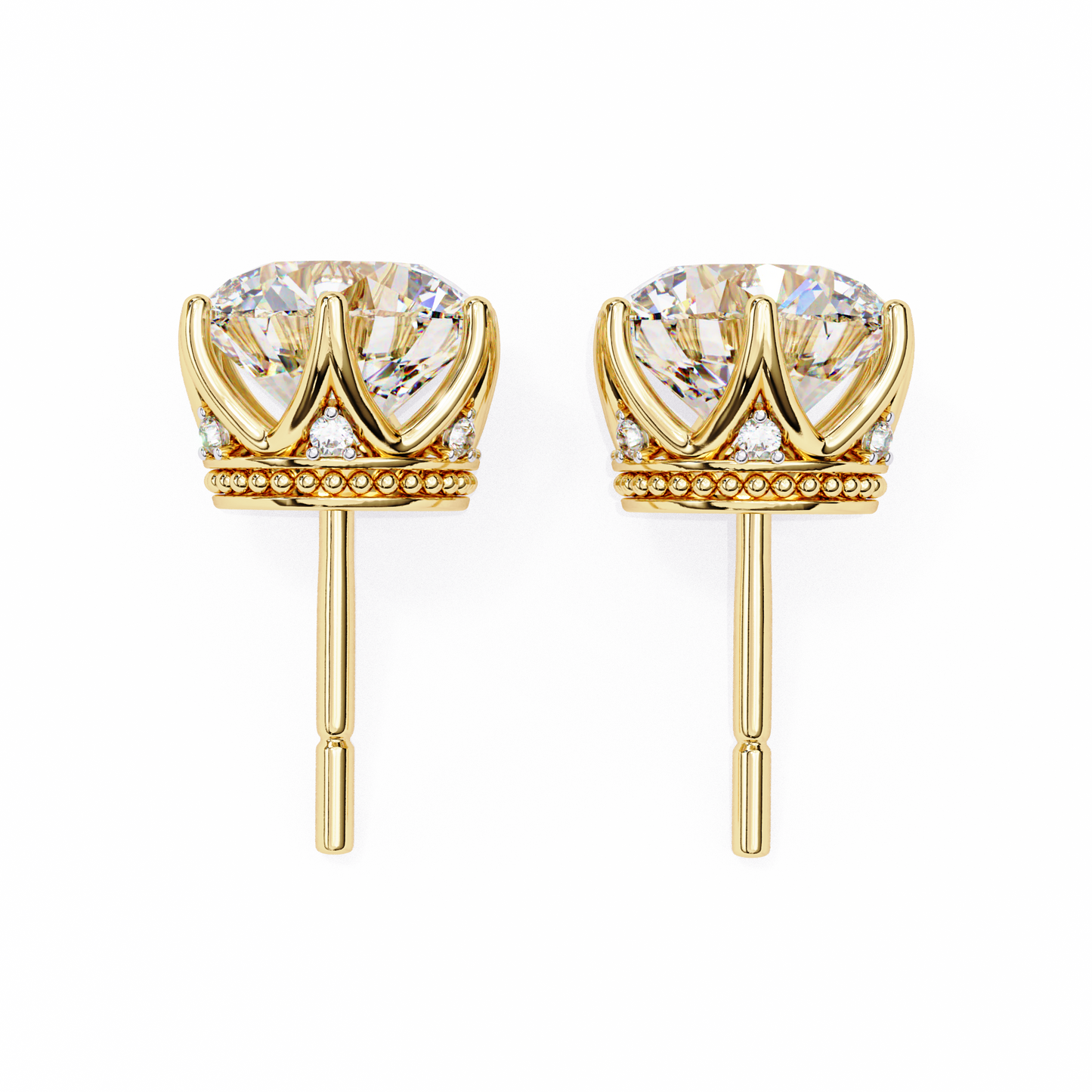 2.62 CTW Round Lab-Grown Diamond Crown-Set Stud Earrings in 14K Gold