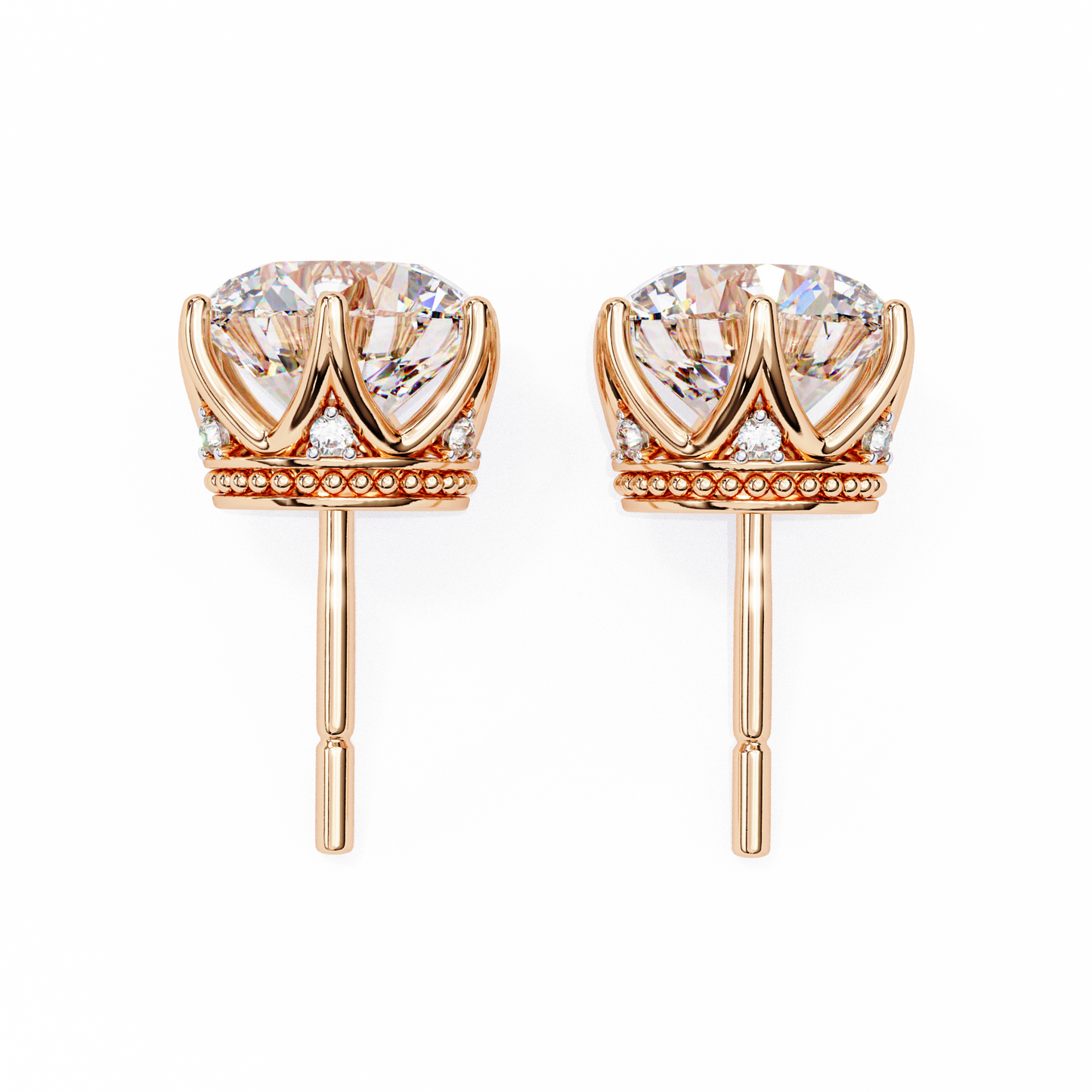 2.62 CTW Round Lab-Grown Diamond Crown-Set Stud Earrings in 14K Gold