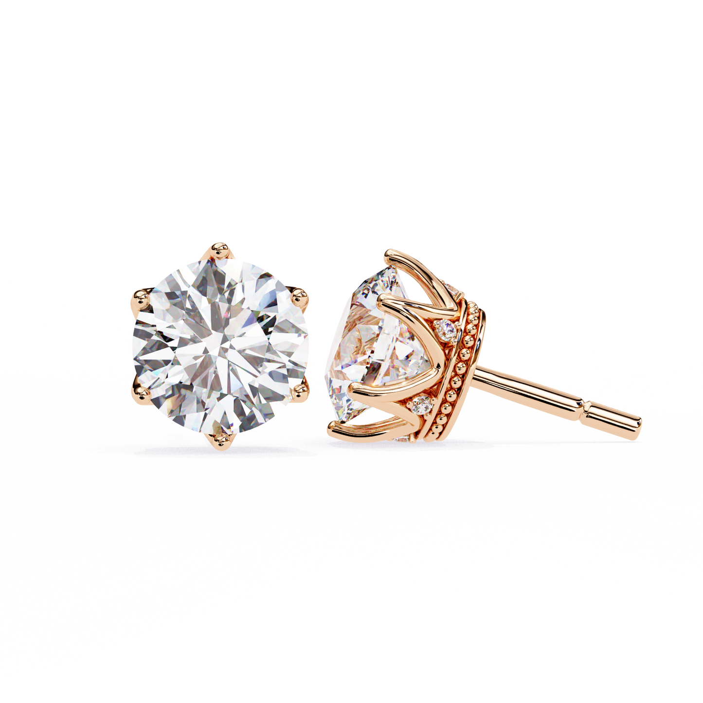 2.62 CTW Round Lab-Grown Diamond Crown-Set Stud Earrings in 14K Gold