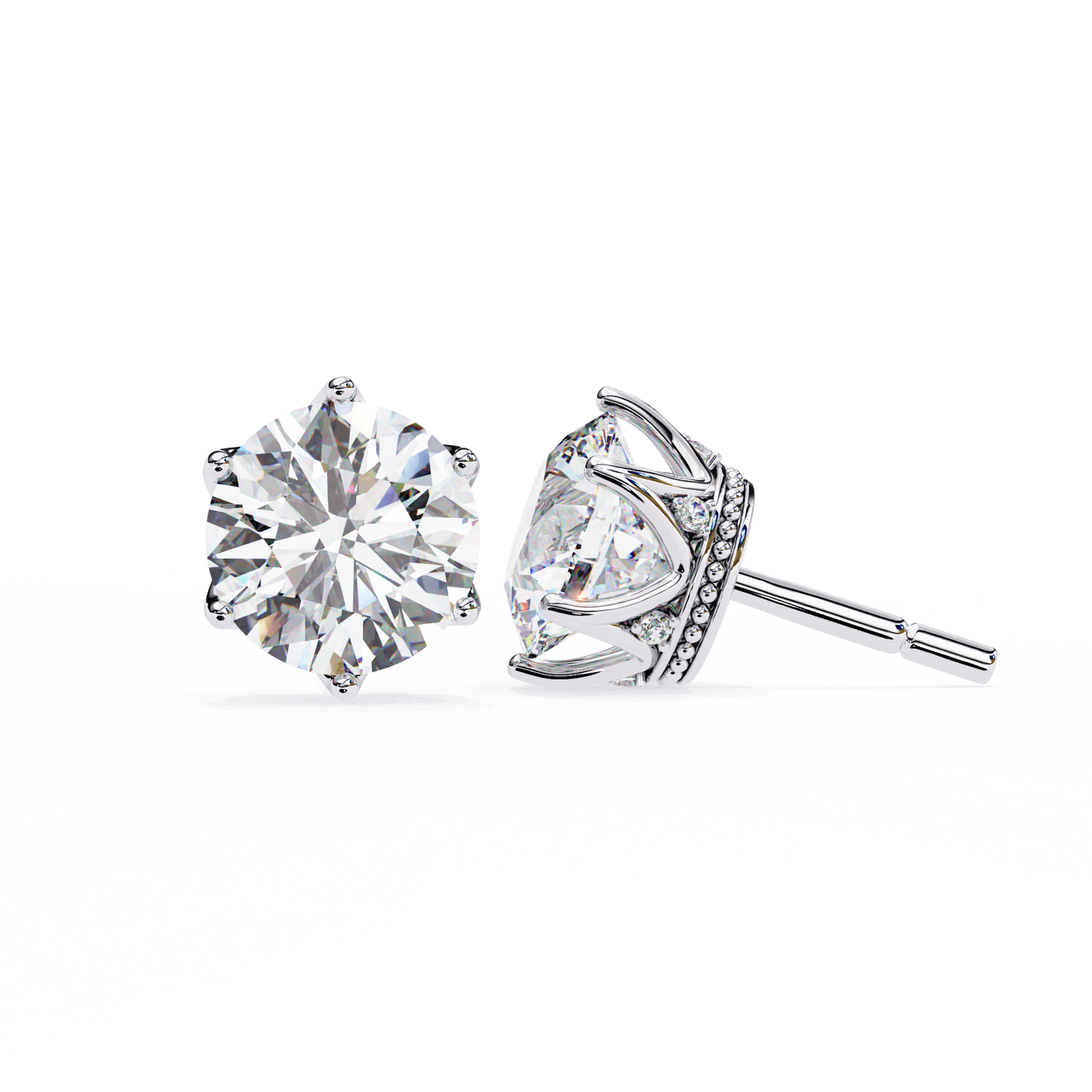 2.62 CTW Round Lab-Grown Diamond Crown-Set Stud Earrings in 14K Gold