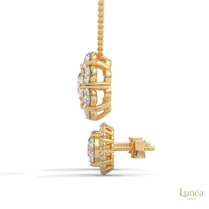 3.25 CT floral cluster lab-grown diamond earrings in 14K yellow gold with secure screw-back posts.
