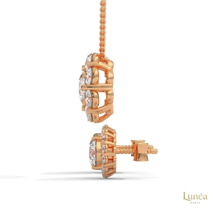 Floral cluster diamond earrings in 14K rose gold with round brilliant lab-grown diamonds and secure screw-back posts.