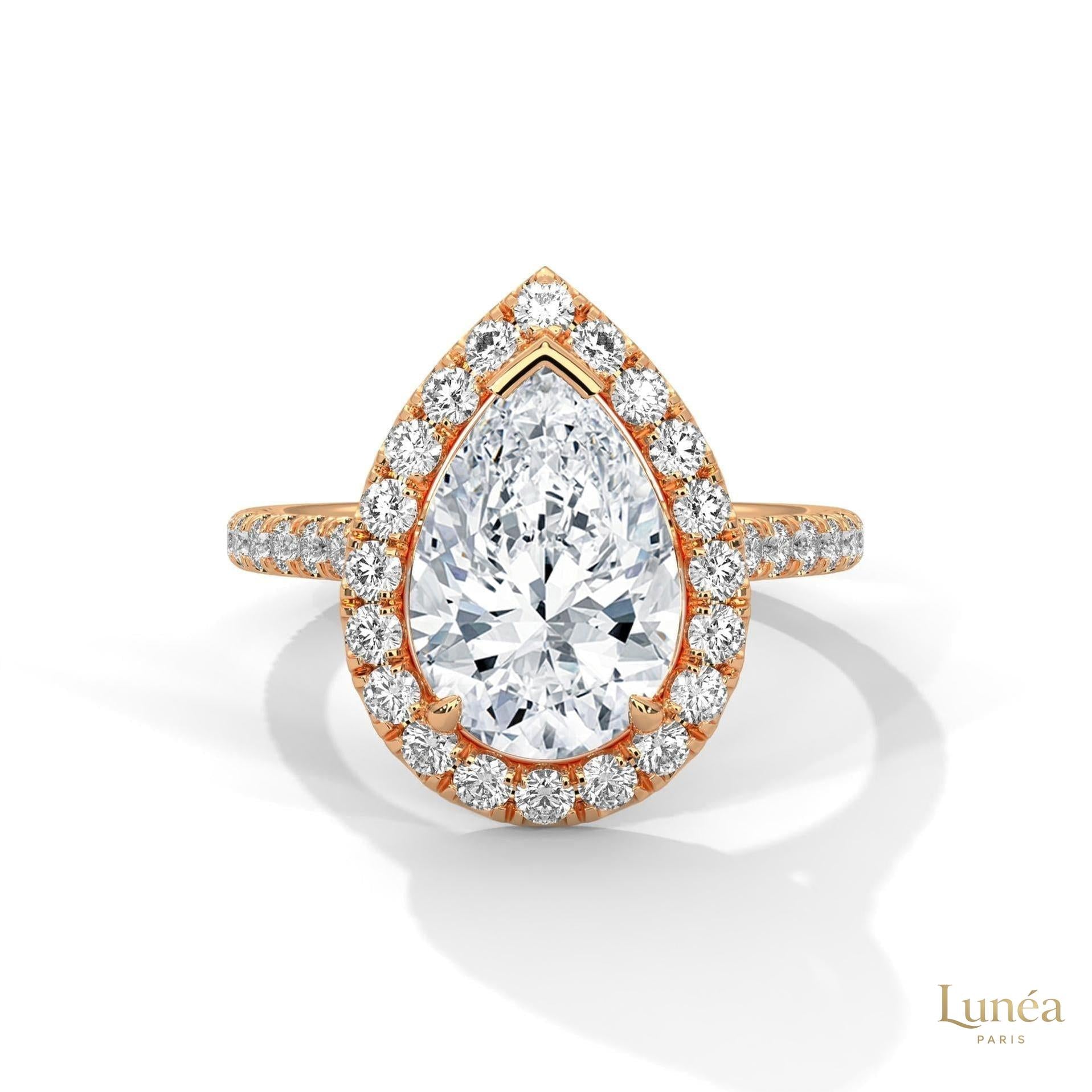 3.75 Ct. Pear Halo Lab Diamond Engagement Ring