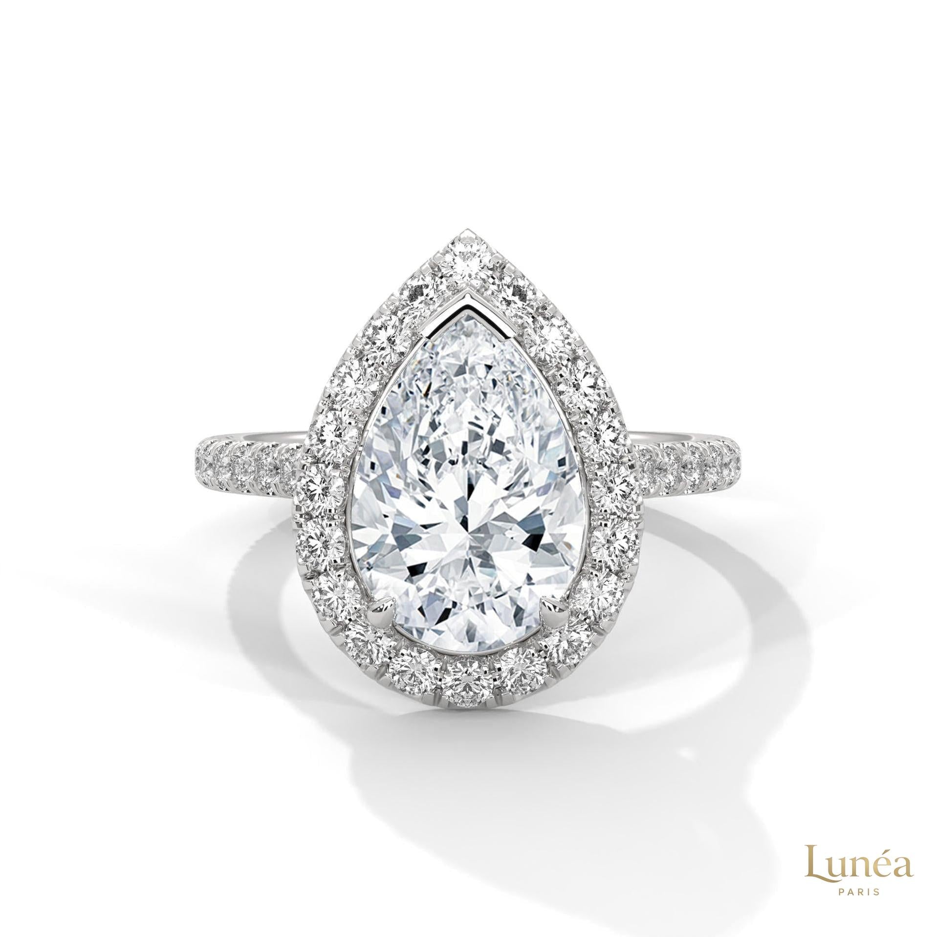 3.75 Ct. Pear Halo Lab Diamond Engagement Ring