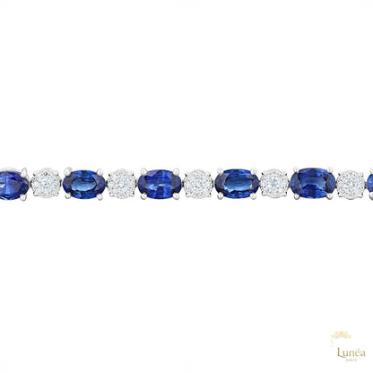 Oval Sapphire & Diamond Tennis Bracelet | Lab Grown | 14K Gold & Platinum