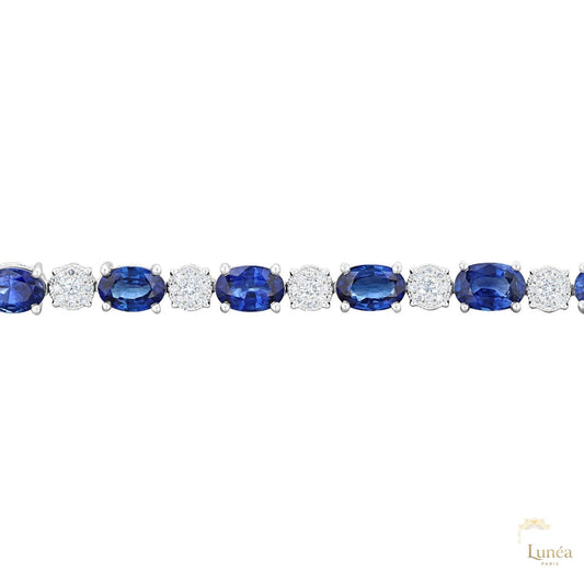 Oval Sapphire & Diamond Tennis Bracelet | Lab Grown | 14K Gold & Platinum