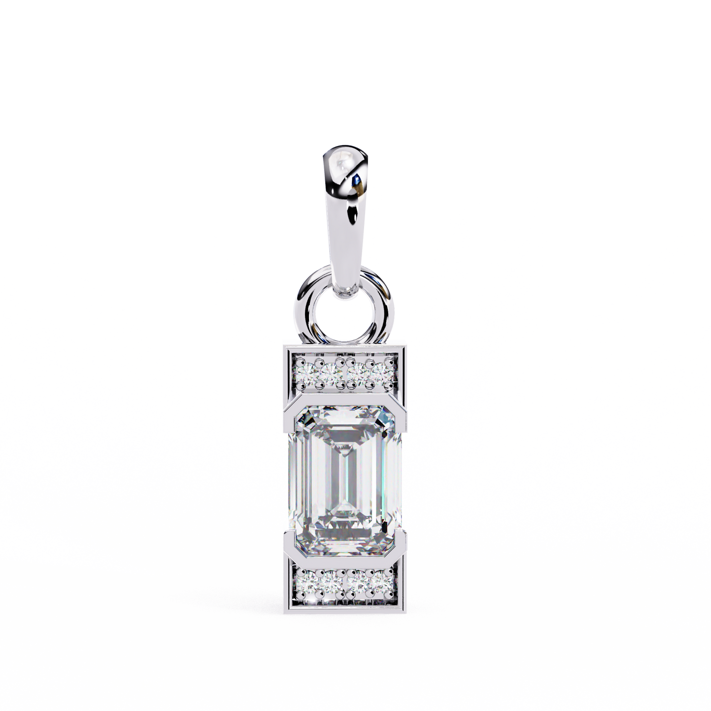 1.10 CTW Emerald-Cut Bar Lab-Grown Diamond Pendant Necklace in 14K Gold & Platinum