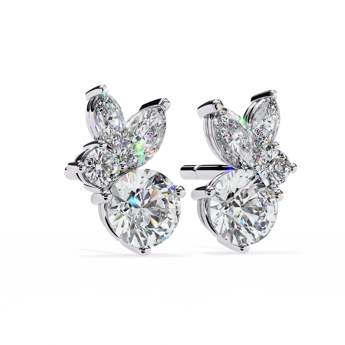 1.43 CTW Round & Marquise Lab-Grown Diamond Botanical Cluster Stud Earrings in 14K Gold