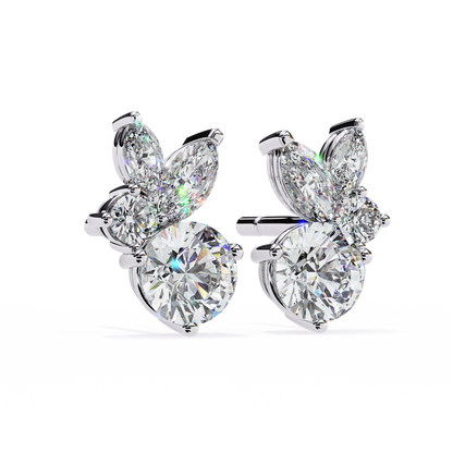 1.43 CTW Round & Marquise Lab-Grown Diamond Botanical Cluster Stud Earrings in 14K Gold