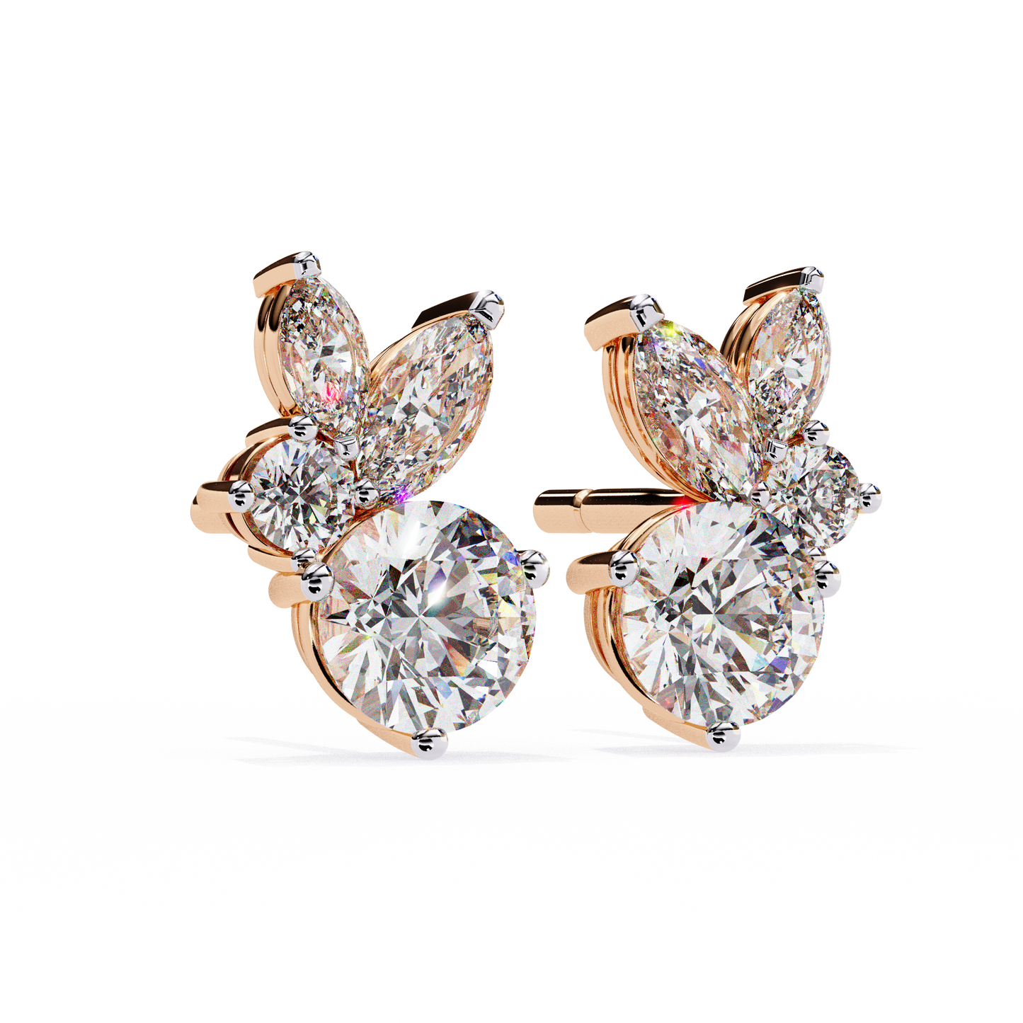 1.43 CTW Round & Marquise Lab-Grown Diamond Botanical Cluster Stud Earrings in 14K Gold