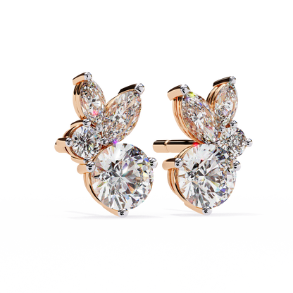 1.43 CTW Round & Marquise Lab-Grown Diamond Botanical Cluster Stud Earrings in 14K Gold