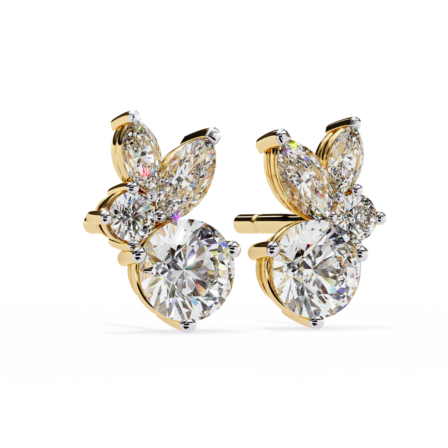 1.43 CTW Round & Marquise Lab-Grown Diamond Botanical Cluster Stud Earrings in 14K Gold