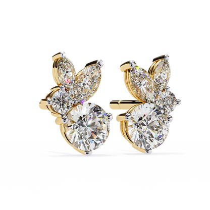 1.43 CTW Round & Marquise Lab-Grown Diamond Botanical Cluster Stud Earrings in 14K Gold