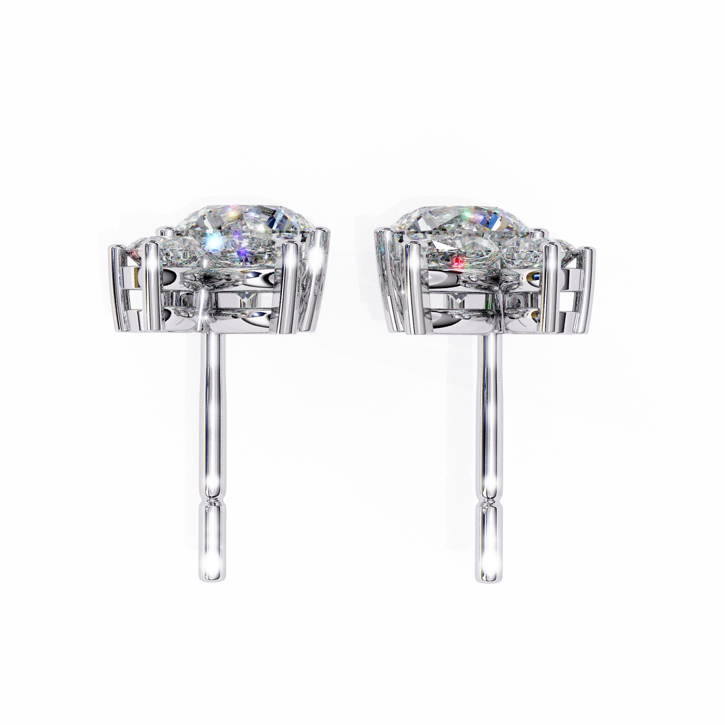 1.43 CTW Round & Marquise Lab-Grown Diamond Botanical Cluster Stud Earrings in 14K Gold
