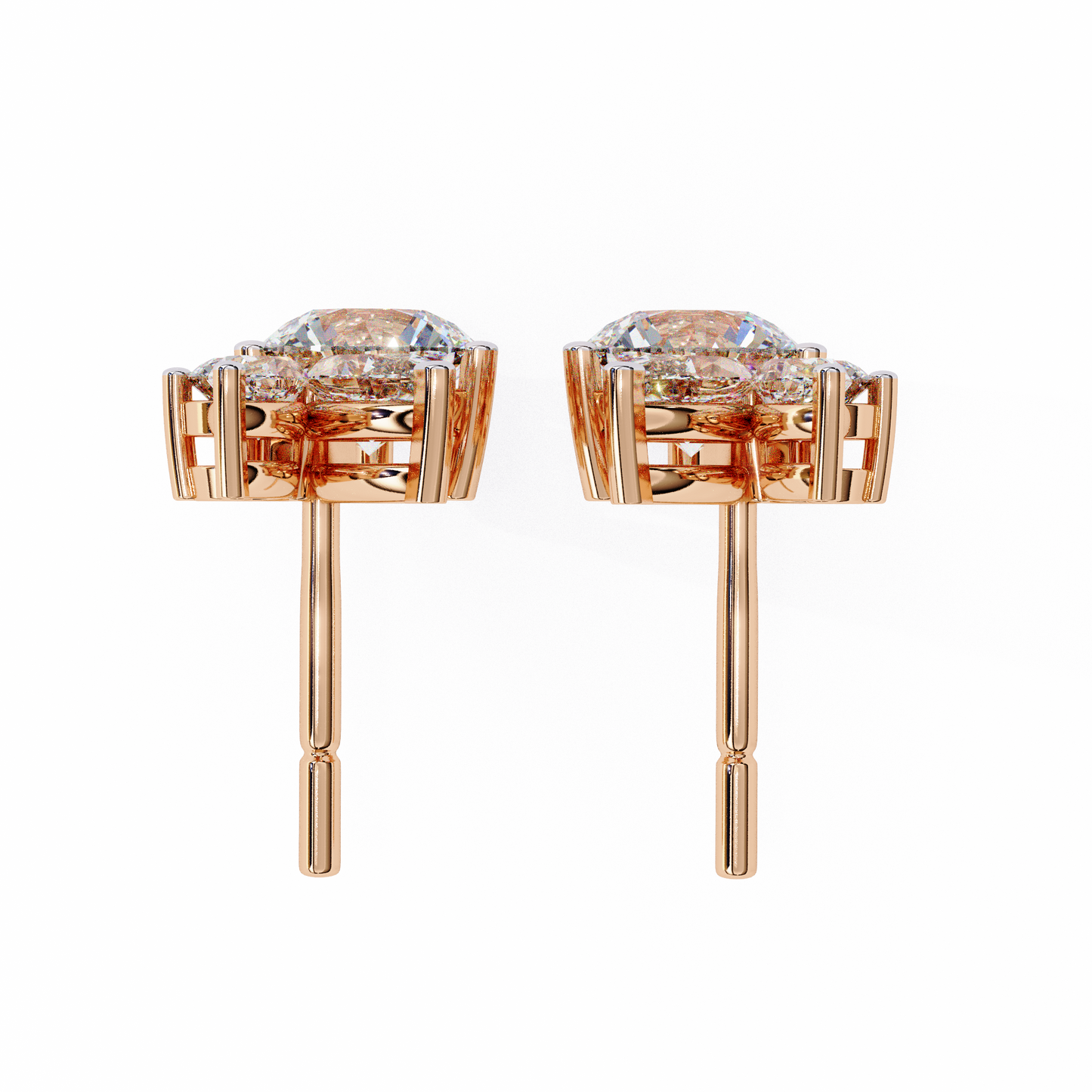 1.43 CTW Round & Marquise Lab-Grown Diamond Botanical Cluster Stud Earrings in 14K Gold